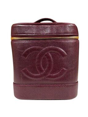 Chanel Vanity CC Logo Handbag Caviar Leather Red
